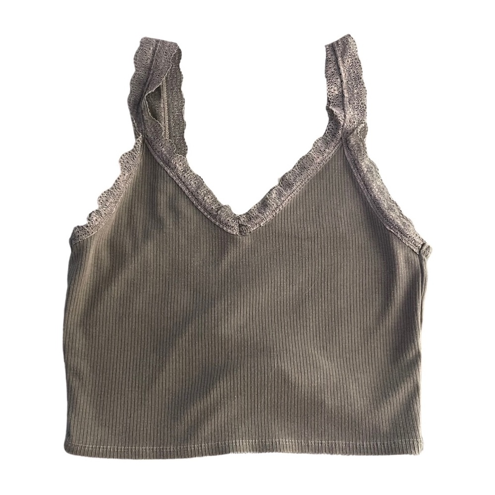American Eagle cropped army green tank with lace trim